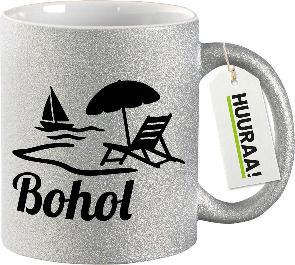 Huuraa Glitzertasse Bohol Inselmotiv Philippinen 330ml Silber Keramik Kaffeebecher Geschenkidee
