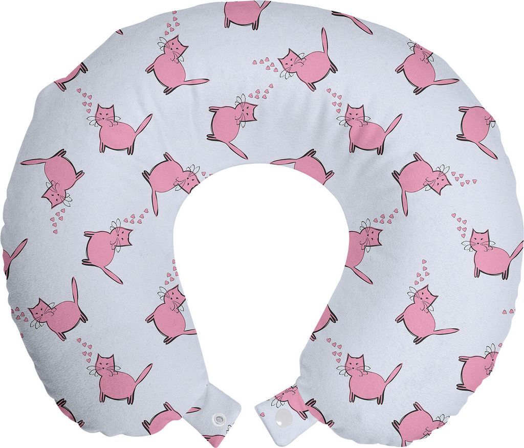 ABAKUHAUS Katzenliebhaber Reisekissen Nackenkissen, Romantische rosa Kätzchen, Schaumstoff Reiseartikel für Flugzeug und Auto, 30x30 cm, Pale Gra...