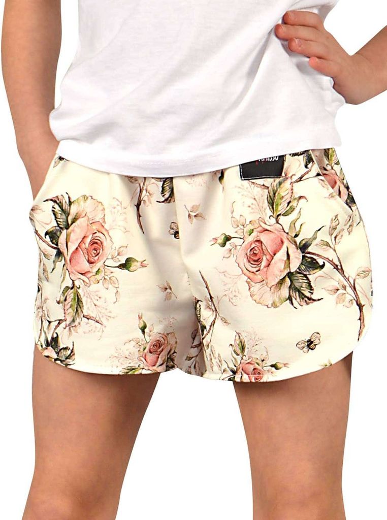 KMISSO Mädchen Shorts mit Blumenmuster Creme-Blume 164