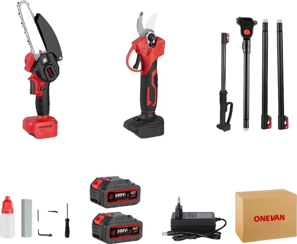 Tronçonneuse télescopique Brushless 3 en 1, moteur puissant, 2 batteries