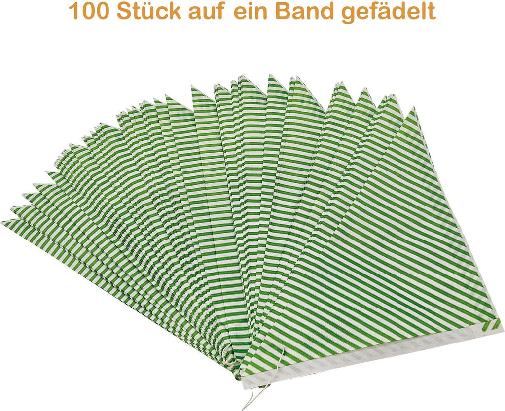 100 Spitztüten gestreift – Grün - Weiß | 250g | Papier-Tüten für Süßigkeiten, Candy Bar, Hochzeit, Geburtstag, Kindergeburtstag, Mitgebsel