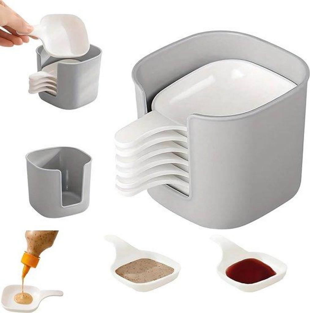 7-teiliges Plastik-Dip-Schälchen-Set mit Aufbewahrungsbox - inklusive 6 Schälchen für Dip-Saucen und einem Halter, Mini-Dip-Schälchen mit Griff...