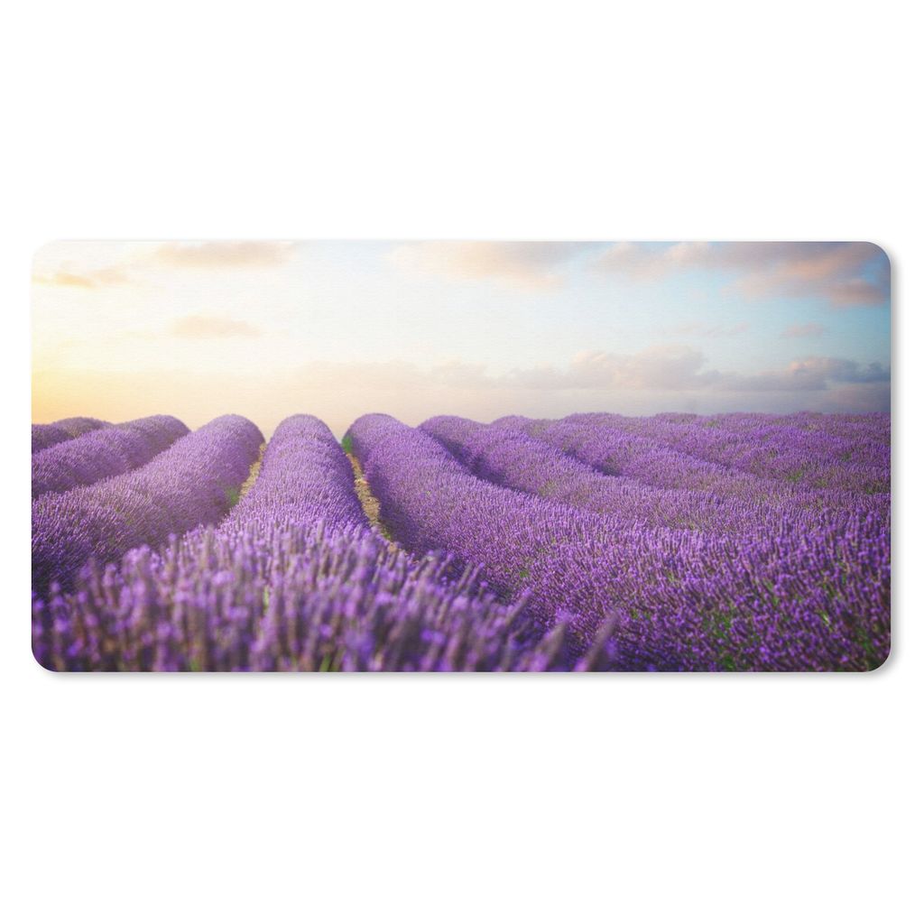 MuchoWow Schreibtischunterlage Lavendel - Himmel - Wolken - Blumen 80x40 cm - XXL Mauspad - Gaming Mauspad