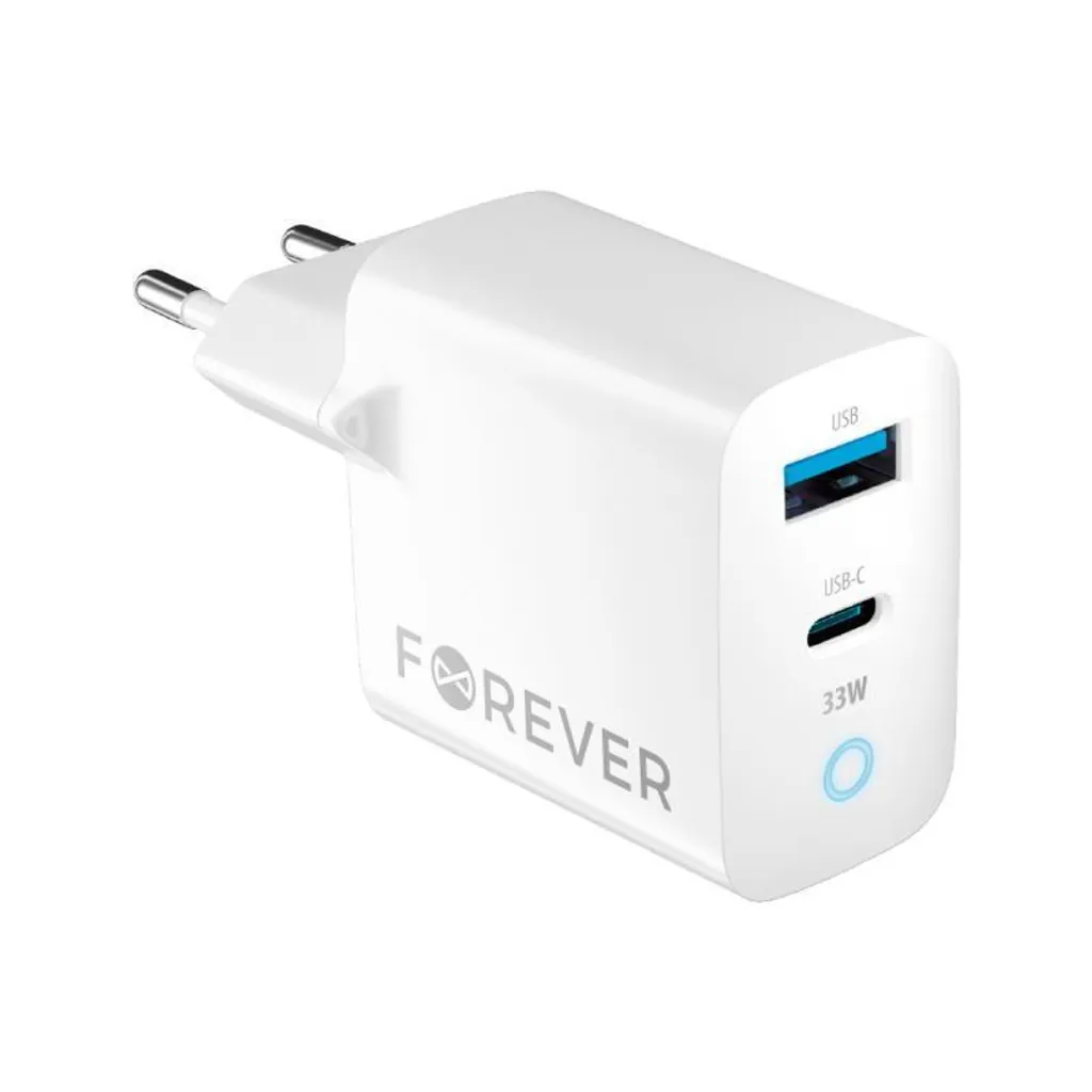 Caricatore Parete 33W USB-C e USB-A Bianco: Ricarica Rapida Universale PD QC