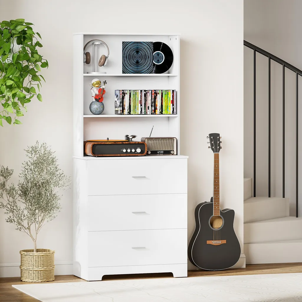Étagère de bureau blanche avec tiroirs pour dossiers et décoration - 11