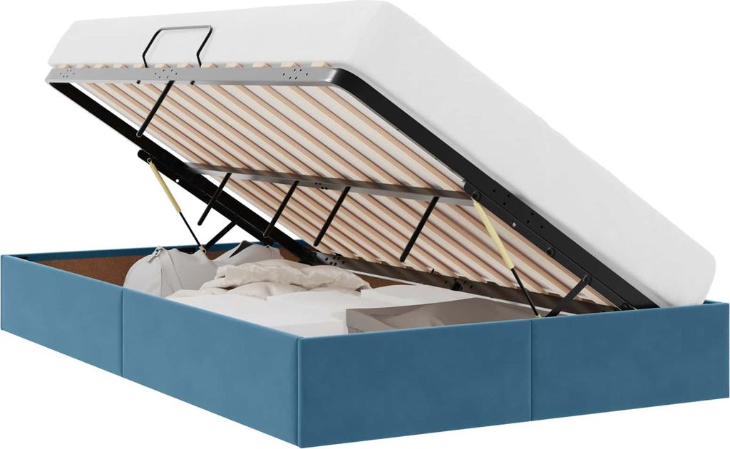 Ottoman Bettgestell mit Speicher Dunkelblau 120 x 190 cm Samt