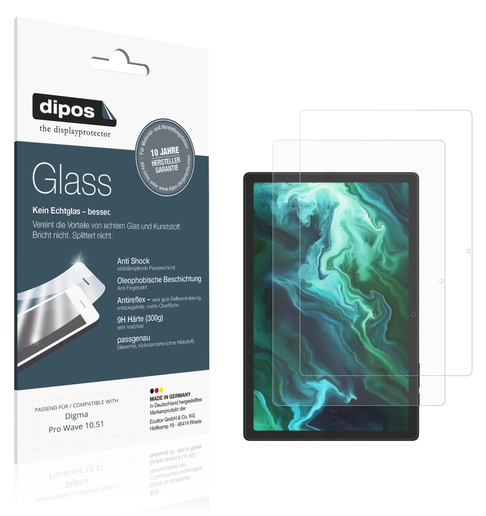 2x Schutzfolie für Digma Pro Wave 10.51 matt - Anti-Shock 9H Folie dipos Glass Kunststoffglas