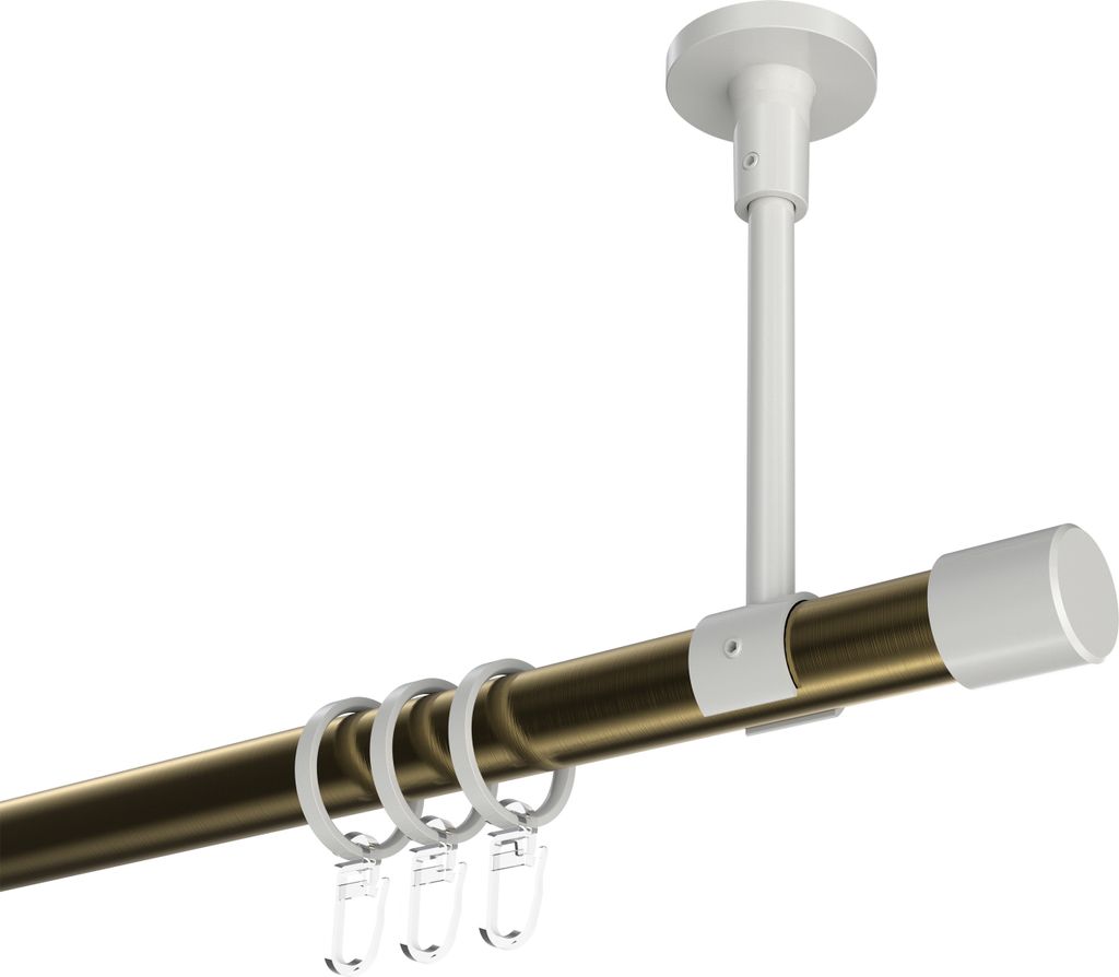 Interdeco Gardinenstange / Vorhangstange Messing Antik / Weiß, Typ Sonette Santo (Kappe) Deckenmontage, 20 mm Ø 1-läufig, 140 cm