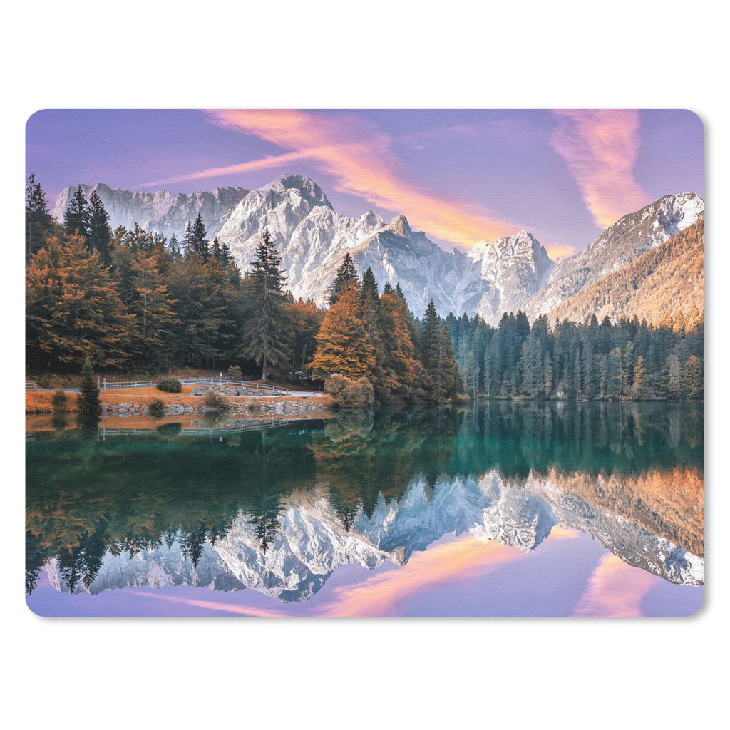 MuchoWow Mauspad Mousepad Berg - Wald - Wasser - Himmel - Rosa - Lila 23x19 cm - Mousepads - Maus Mat - Pad - Mausunterlage - Schreibtischunterla...