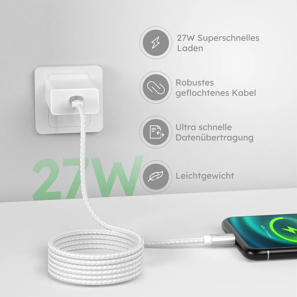 Câble Lightning vers USB-C de 2m pour iPhone et iPad Speed Flex blanc - 3
