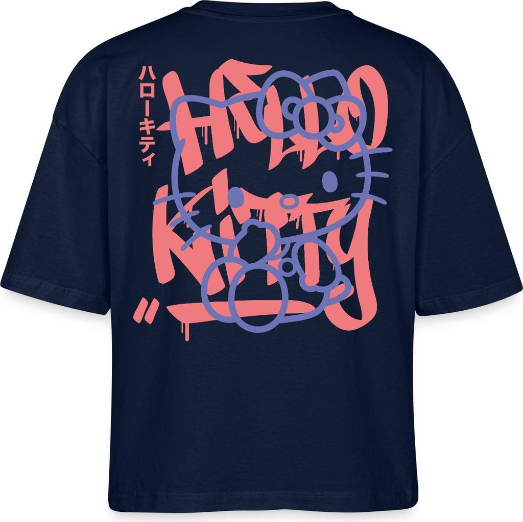 Spreadshirt Hello Kitty Mit Schriftzug Graffiti Stil Boxy Shirt Damen, XS, Navy