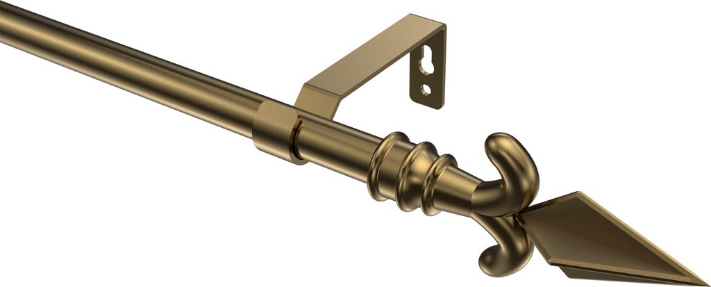 Interdeco Gardinenstange / Vorhangstange Messing Antik, Typ Olymp Matteo (Pfeil), 16 mm Ø 1-läufig, 540 cm