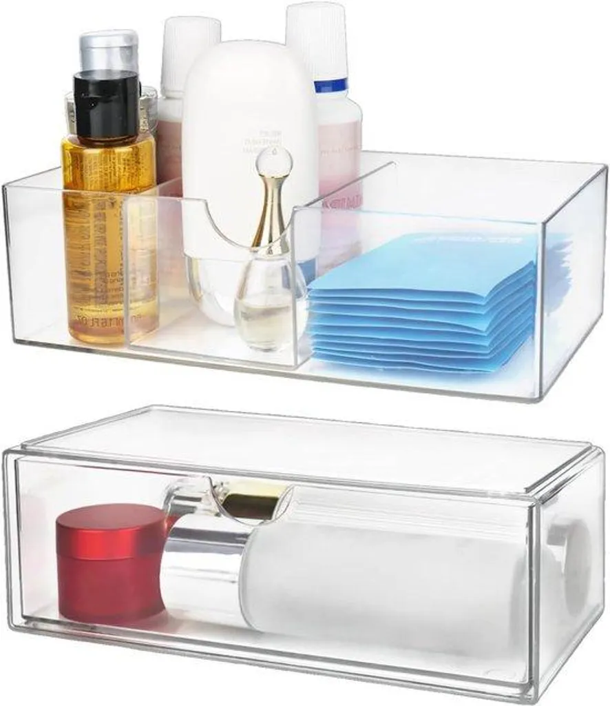 Lot de 2 rangements maquillage transparents avec tiroirs empilables