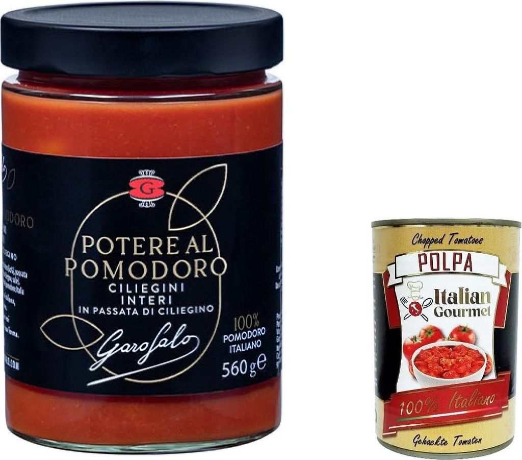 6x Ciliegini interi in passata di pomodoro ciliegino, Kirschtomaten tomaten 100% italienisch 560g + Italian Gourmet polpa 400g
