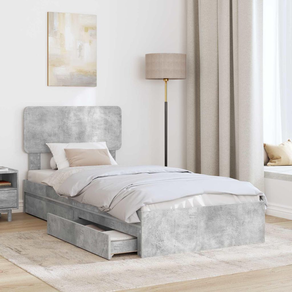 Langlebige Aufbewahrungsbett Beton Grau 90 x 190cm Holzwerkstoff - Möbel776459 - Klassische BettenJugendbett Tagesbett