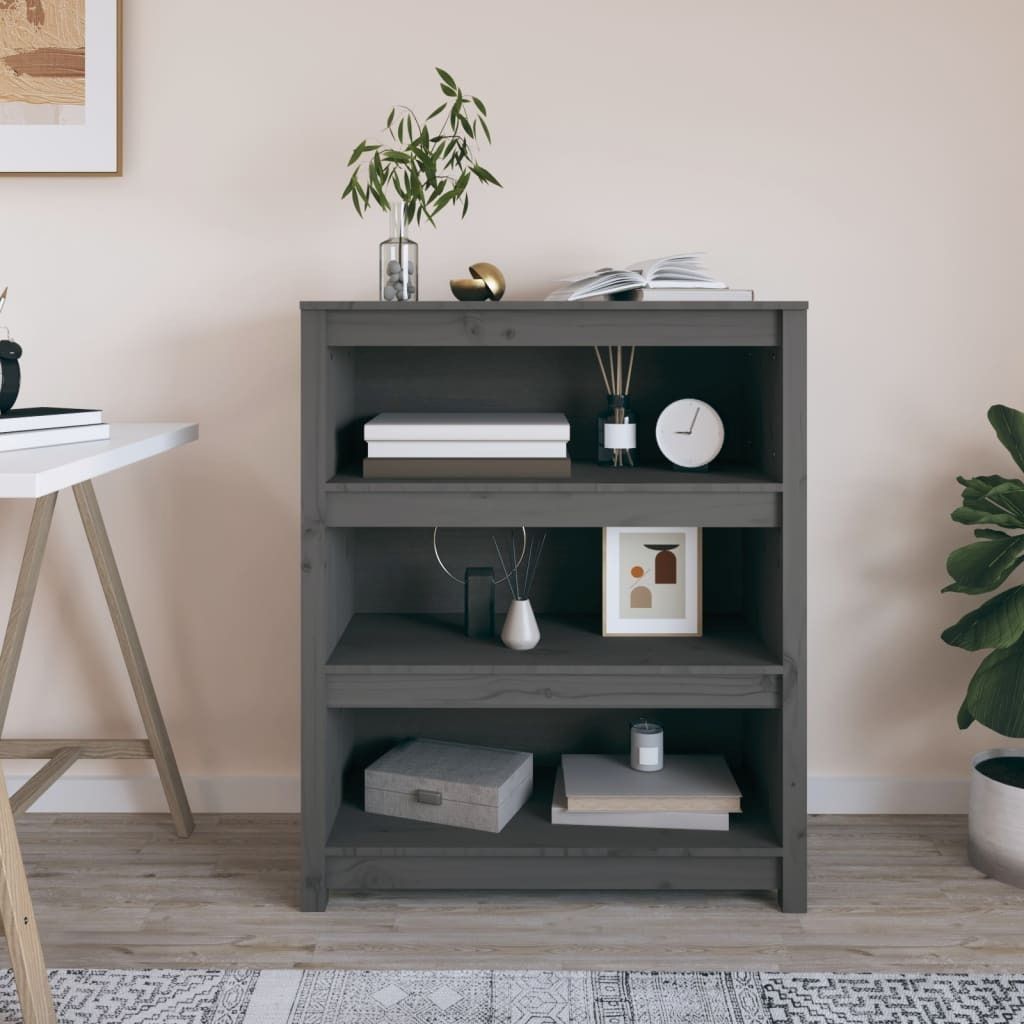 vidaXL Bücherregal Grau 80x35x97 cm Massivholz Kiefer - Bücherregal - Bücherregale - Bücherschrank - Bücherregal Holz