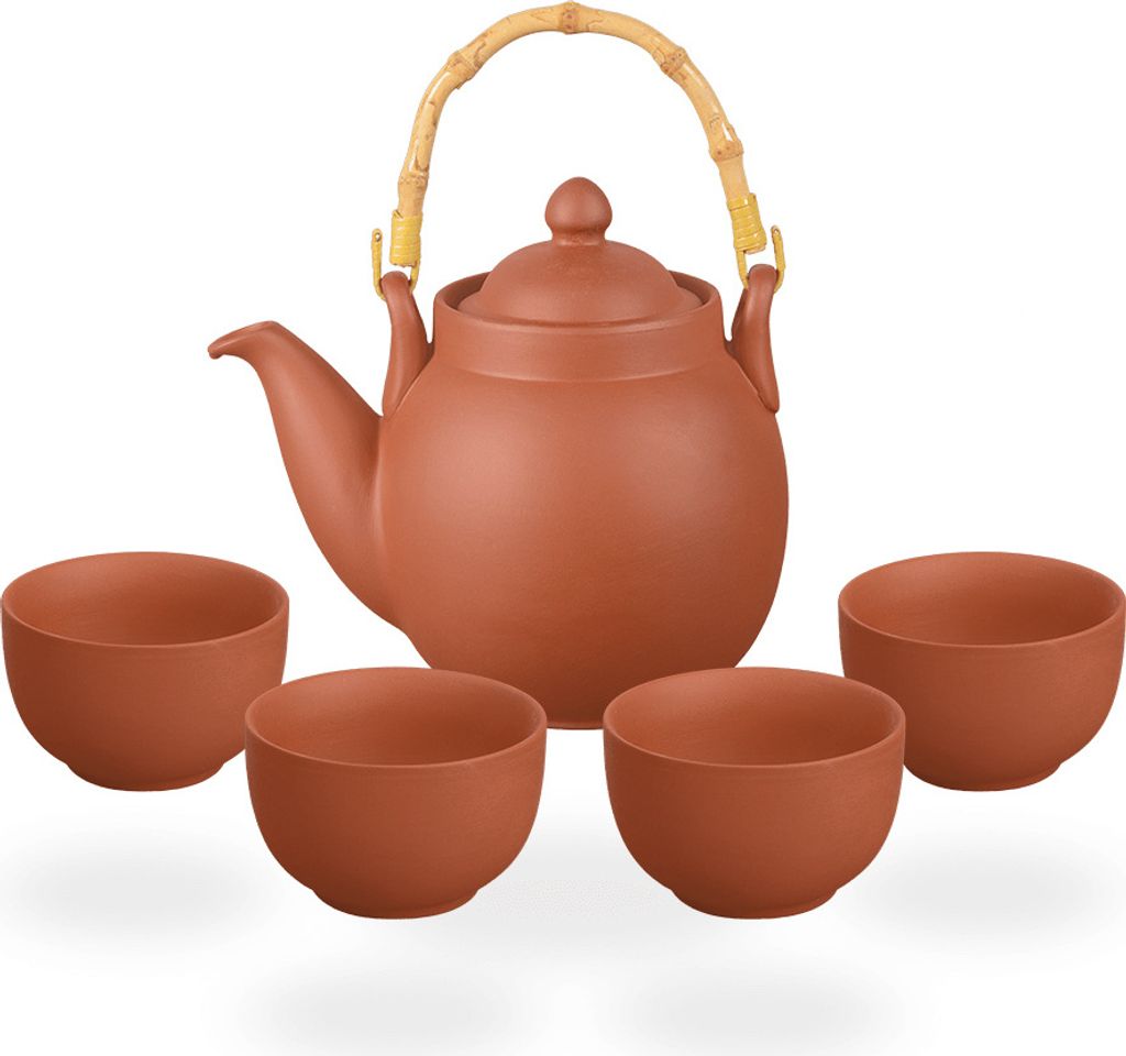 Tenno Teeservice / Teeset / Ton Teekanne mit Sieb 800ml und 4 Tassen je 130ml, handgefertigt