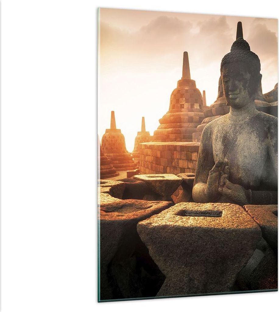 Bilder auf glas - Einteilig - Buddha Glaube Asien - 80x120cm - Glasbilder - Wandbilder - Bilder - zum Aufhängen bereit - Wanddekoration aus Glas -...