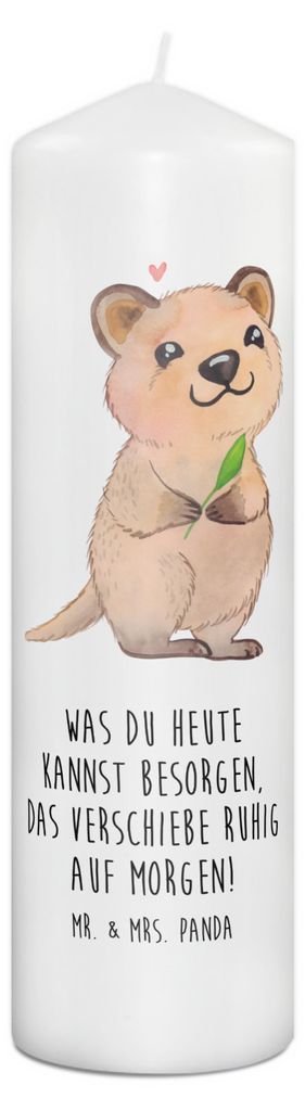 Mr. & Mrs. Panda Stumpenkerze Quokka Happy 29 x 8 cm XL - Weiß - Geschenk, Bedruckte Kerze, Verschieben, Wachskerze, Erinnerungslicht, Blockkerze,...