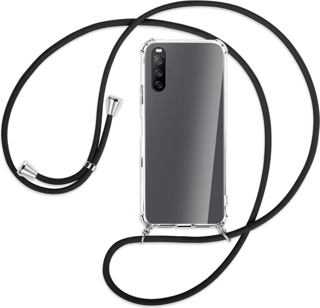 Handykette Backcover-Schutzhülle mit Band (Metall silberfarben) für Sony Xperia 10 III - schwarz