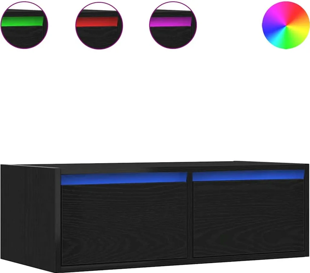Mobile TV Economico con LED Rovere Nero 75x35,5x25 cm - Robusto