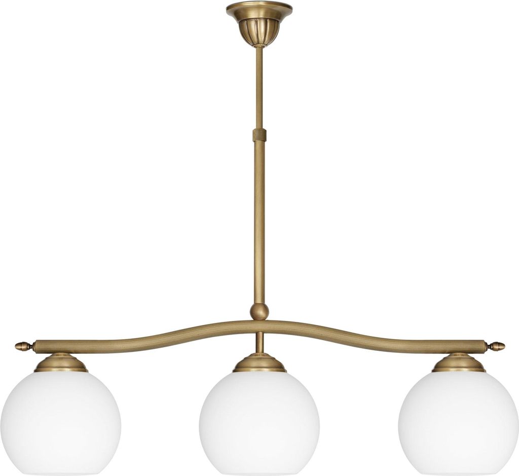 Kronleuchter Messing Goldpatina Matt-Glasschirm weiß matt 72x16x65cm 3xE27 180W Esszimmer Wohnzimmer klassisch elegant höhenverstellbar Decke