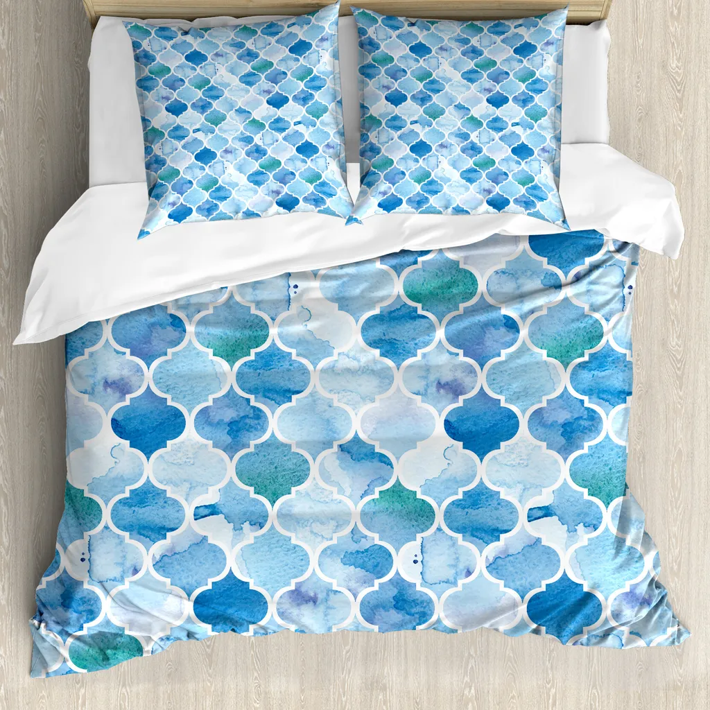 Copripiumino Anti-Allergie 200x200 cm ABAKUHAUS Azzurro Mosaico