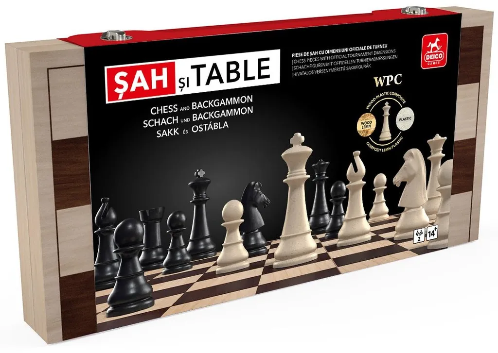Jeu d'échecs et de dames pour famille en bois WPC avec boîte de transport