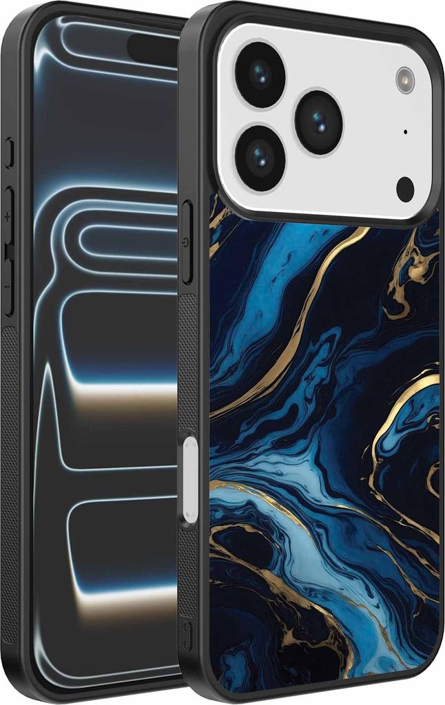 Geeignet für iPhone 17 Pro Telefon Fall mit Marmor Druck - TPU zurück Abdeckung Fall Gold blau Marmor Design - Gold Blau - Smartphonica