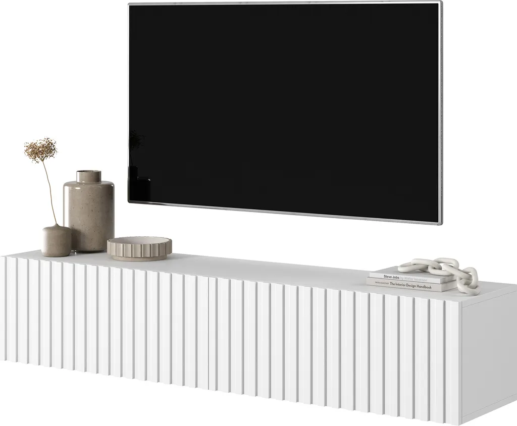 Meuble TV suspendu blanc pour salon moderne Telire Selsey de 140 cm