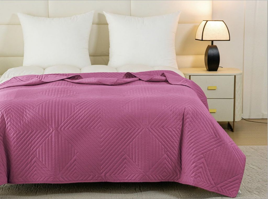 FEBE Tagesdecke Bettüberwurf 220x200 cm Rosa Überwurfdecke Sofadecke Sofaüberwurf Flauschig Mikrofaser Zimmer Deko Throw Blanket