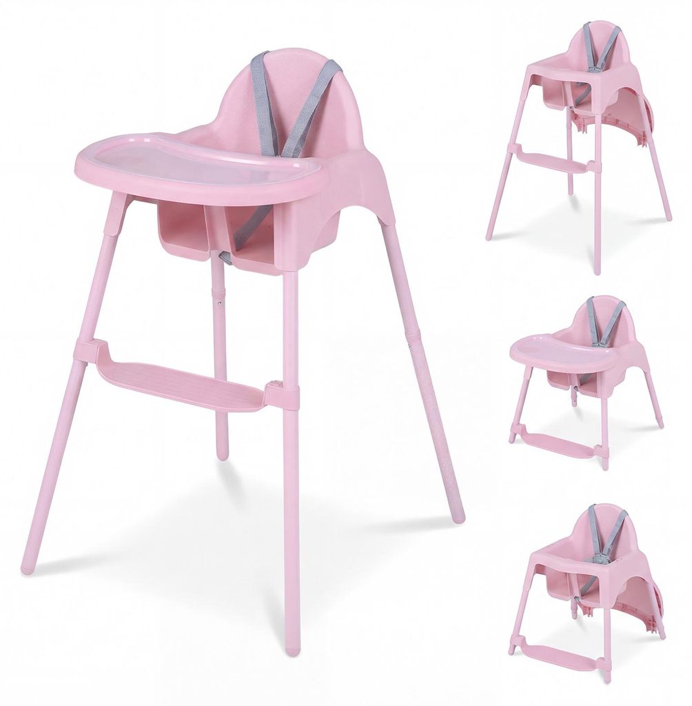 COSTWAY Hochstuhl Baby, Kinderhochstuhl mit 2 Höhen, Doppeltablett, Sicherheitsgurt & Fußstütze, Babyhochstuhl für Kinder von 6-36 Monaten, Rosa
