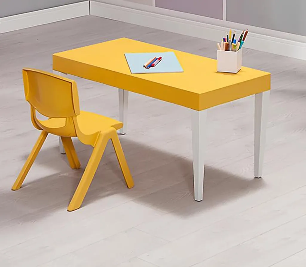 Table d'activités jaune pour enfants - Bureau de jeu design et spacieux
