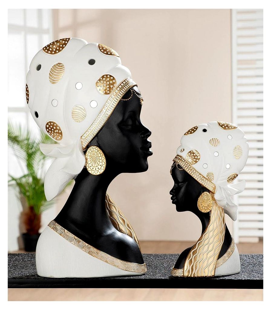 Skulptur Mara - Höhe 41 cm - Afrikanische Frau aus Kunstharz - Creme, Schwarz - Dekoartikel - Wohnaccessoire - Geschenkidee
