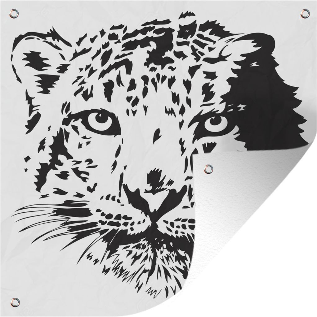 MuchoWow 50x50 cm Outdoor-Poster Gartendeko Sichtschutz Garten Poster für den Garten Illustration des Kopfes eines Schneeleoparden