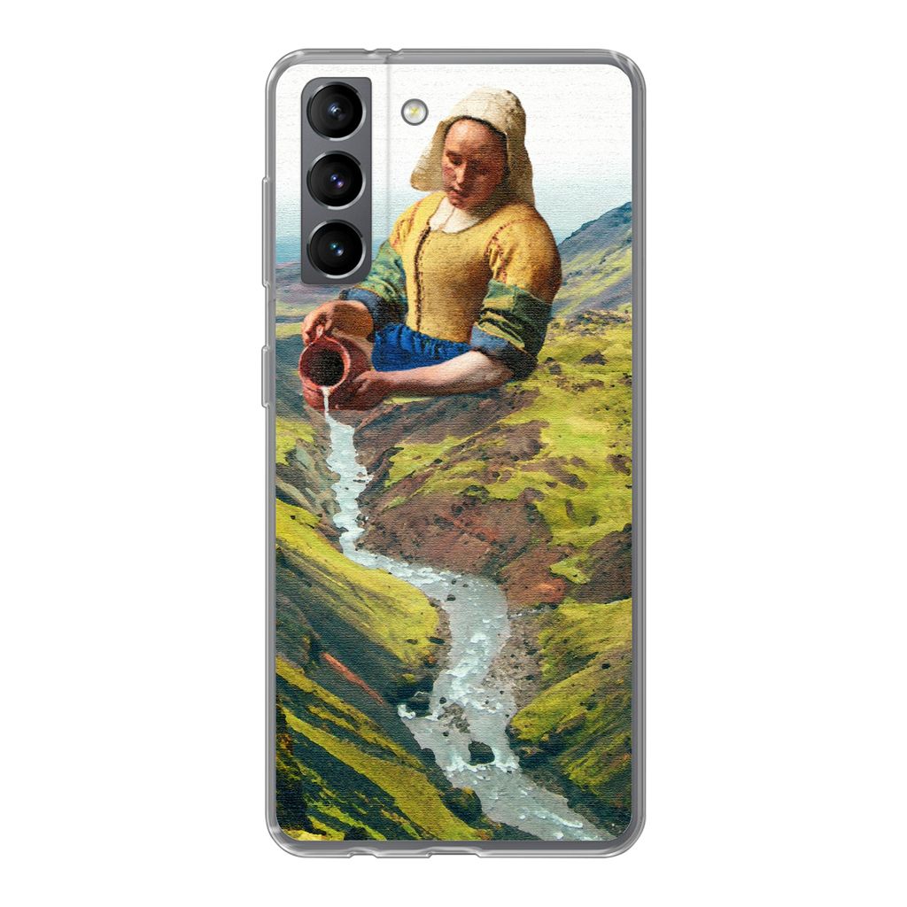 MuchoWow Handyhülle Schutzhülle Hülle für Samsung Galaxy S21 Milchmädchen - Natur - Vermeer Silikon Softcase Handy Hülle - Softcase