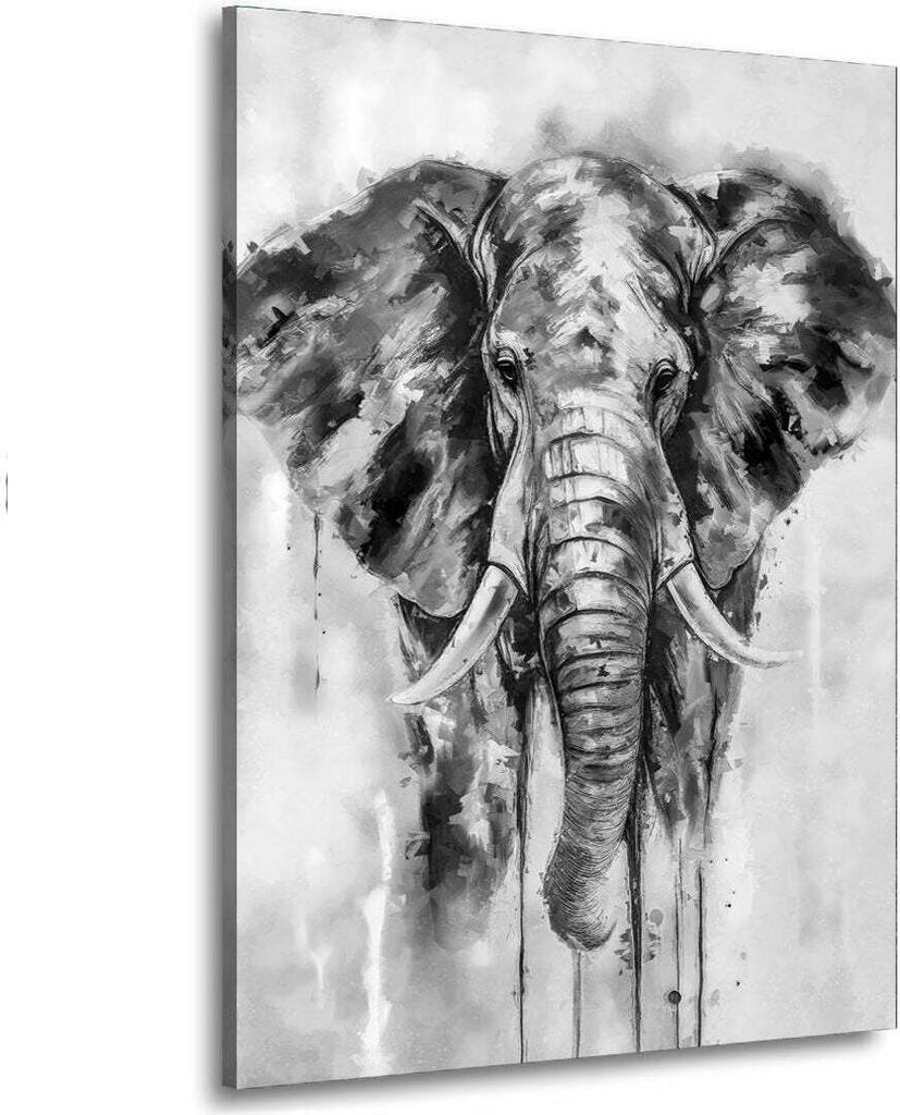 Elefant abstrakt schwarz weiß Wandbild Leinwandbild Kunstdruck XL Wanddeko: 60x90x4cm