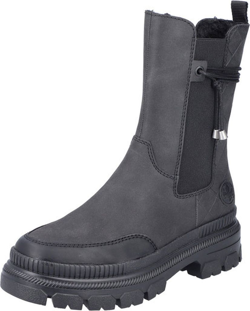 Rieker Damen Chelsea Boot Warmfutter Kordel Chunky-Sohle Stiefelette Y9371, Größe:38 EU, Farbe:Schwarz