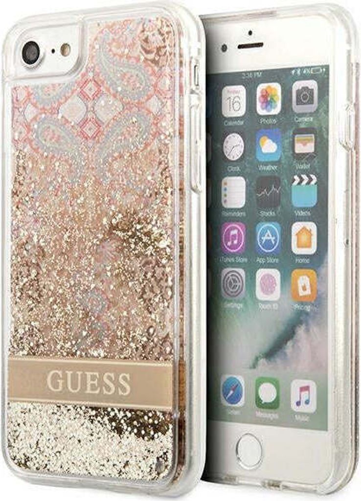Guess GUHCI8LFLSD iPhone SE 2022 / SE 2020 / 7 / 8 Gold/Gold Hardcase Paisley Liquid Glitter Schutzhülle