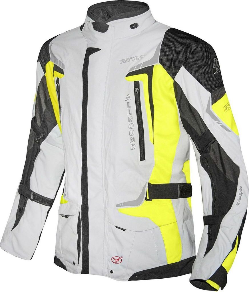 Germot Herren Motorrad Jacke Textiljacke Allround Lang Hellgrau/Gelb-114