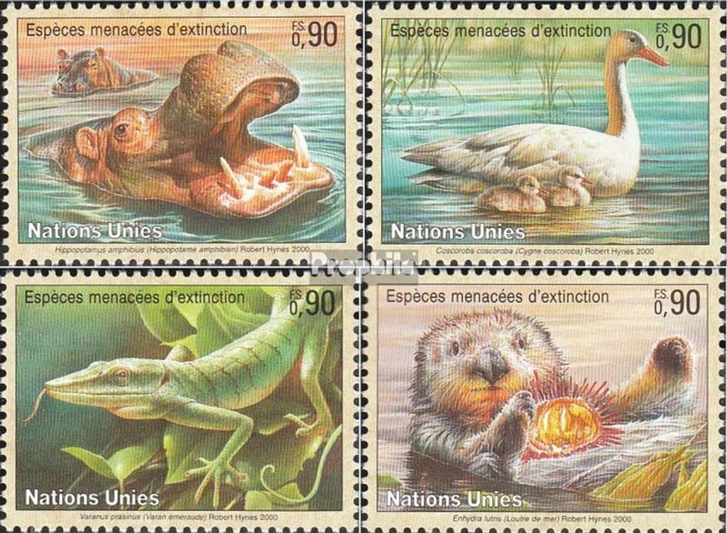 Briefmarken UNO - Genf 2000 Mi 385-388 (kompl.Ausg.) postfrisch Gefährdete Tiere