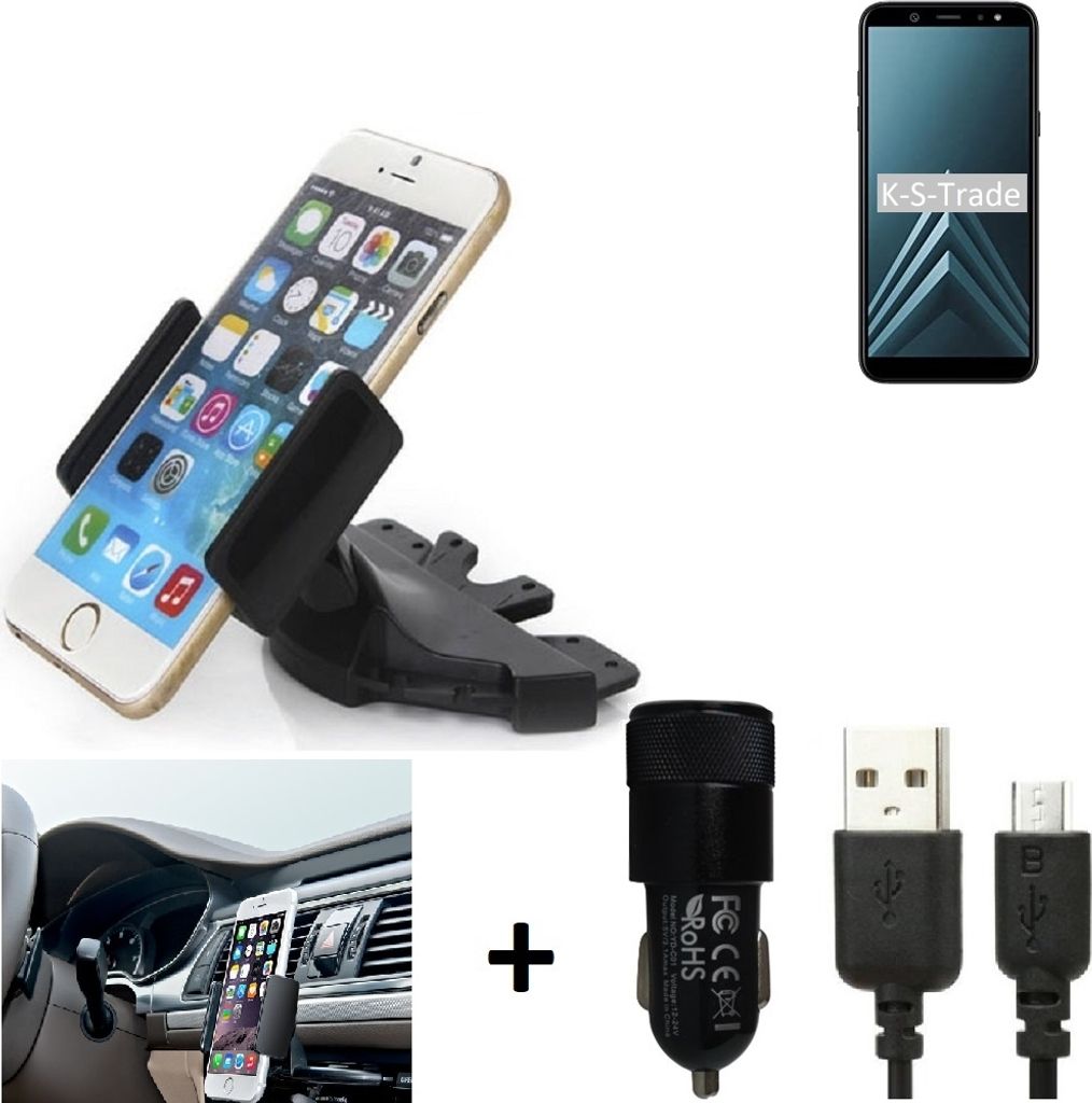 TOP SET K-S-Trade Autohalterung kompatibel mit Samsung Galaxy A6 (2018) CD Schlitz Halterung KFZ-Halter Radio Handy Halterung 360° drehbar
