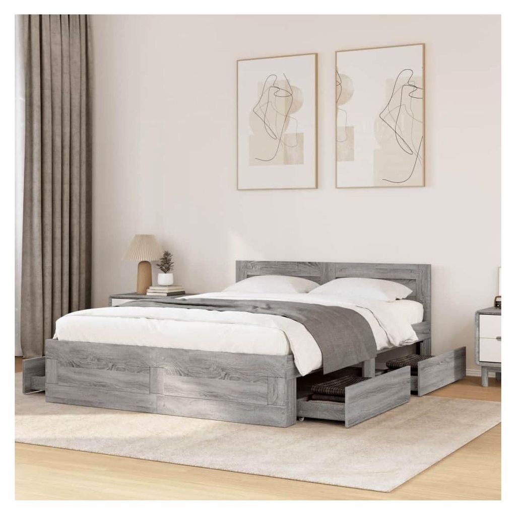 Bettgestell mit Kopfteil Grau Sonoma 120x190 cm aus Holzwerkstoff