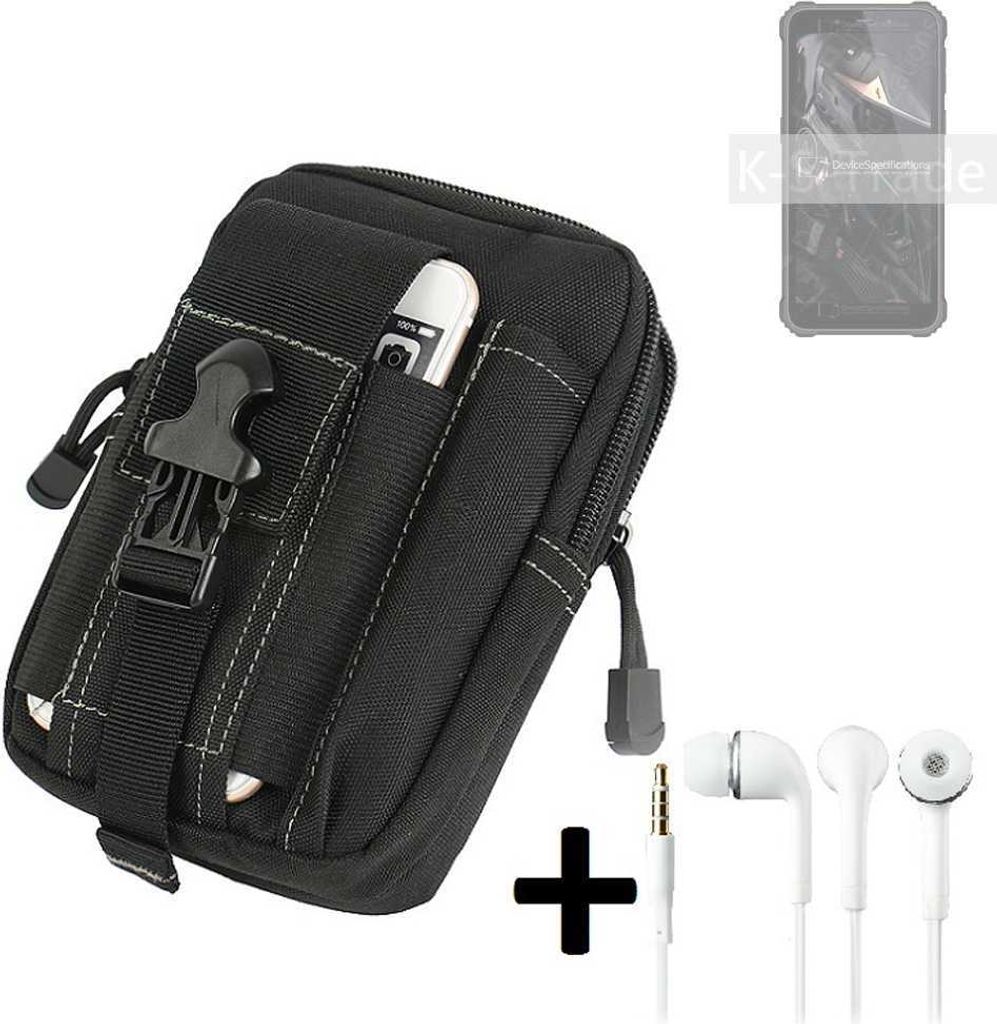 K-S-Trade Gürteltache + Kopfhörer kompatibel mit Oukitel WP20 Gürtel Tasche Holster Schutz Hülle Handy Hülle schwarz inkl. Extrafächer