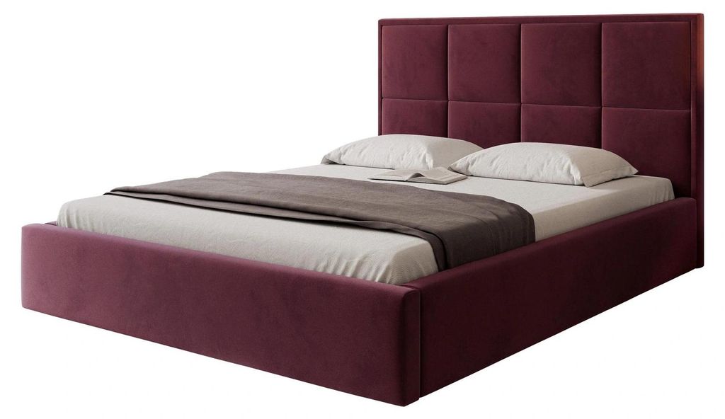 Polsterbett TIOLI 140x200 Bordeaux Samtstoff mit Bettkasten & Lattenrost