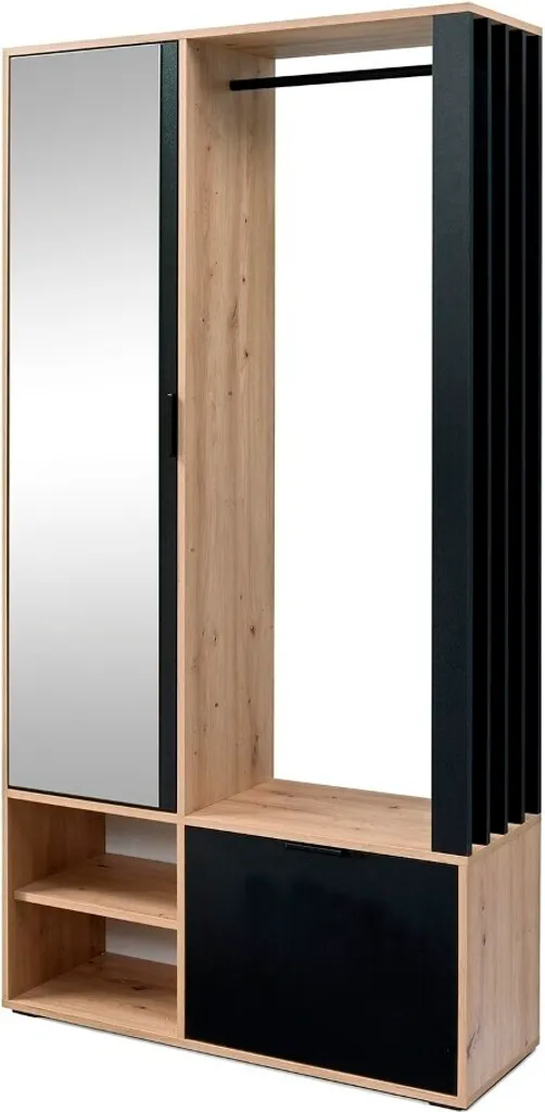 Vestiaire d'entrée complet Milo de 100 cm style bois de chêne et noir