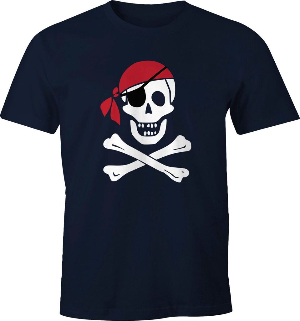 Herren T-Shirt Pirat Skull Jolly Roger Bandana Fasching Fun-Shirt Moonworks navy 3XL