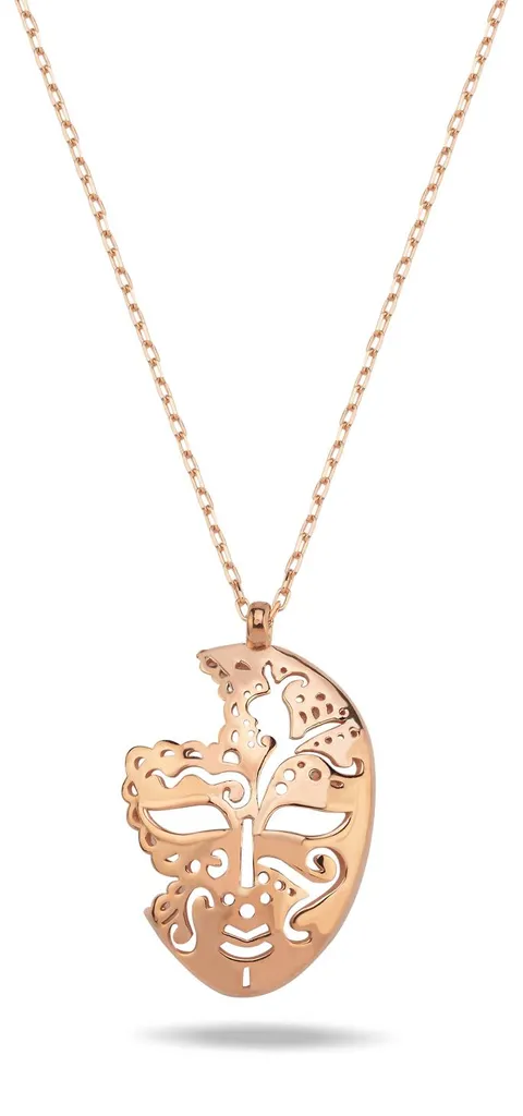 Collier Masque en Argent 925 Plaqué Or Rose 42 cm - Bijou Filigrane