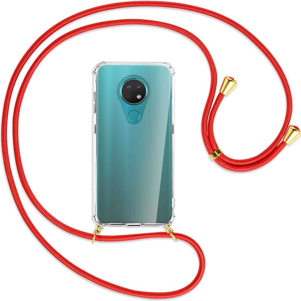 Handykette Backcover-Schutzhülle mit Band (Metall goldfarben) für Nokia 6.2 / 7.2 - rot