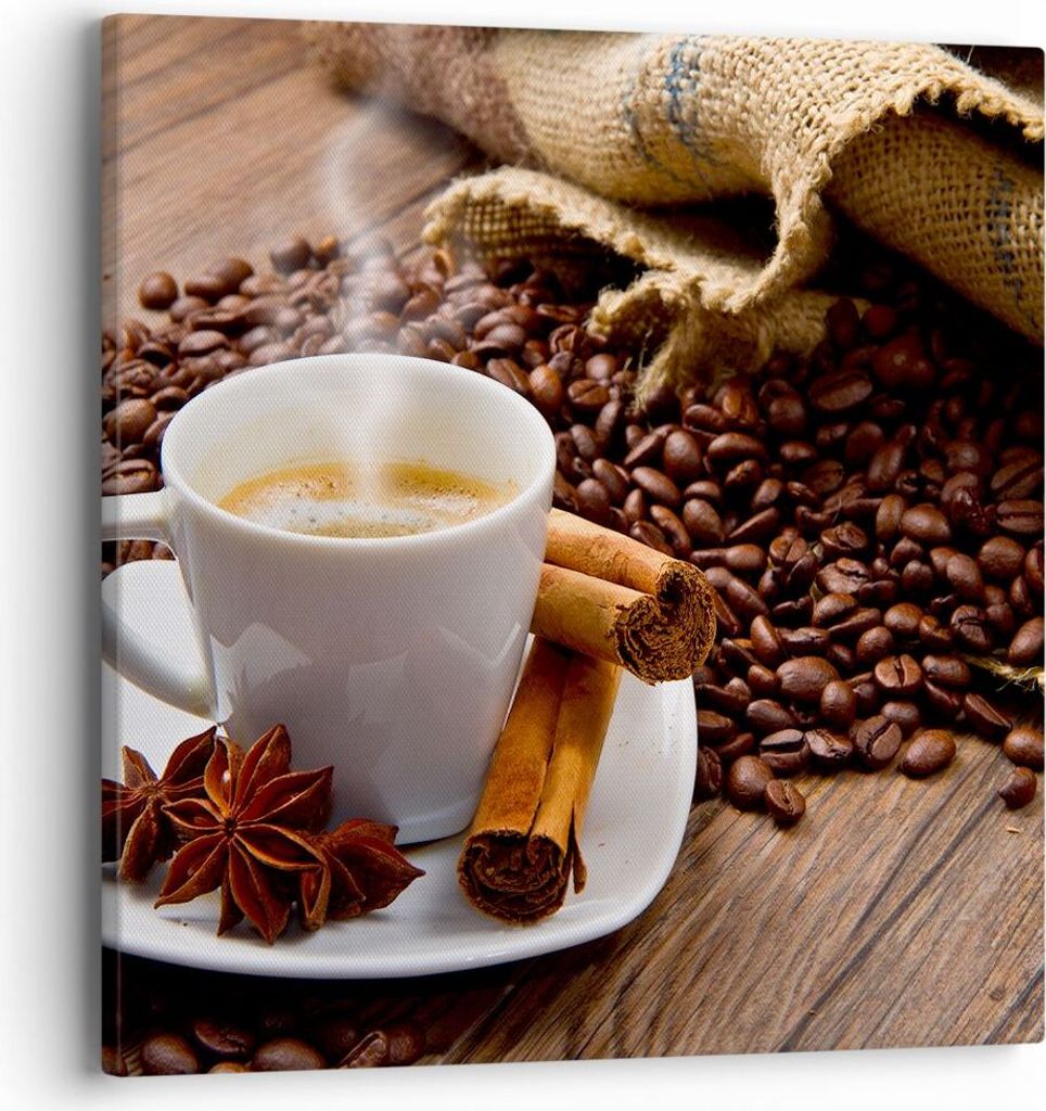 Bild auf Leinwand - Leinwandbild - Kaffee schwarz Frühstück Schokolade - 40x40cm - Wand Bild - Wanddeko - Leinwanddruck - Bilder - Kunstdruck - L...